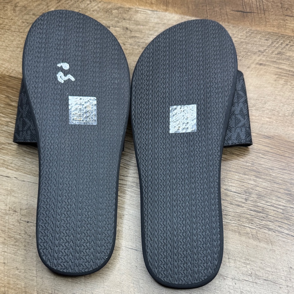 Michael Kors Black MK Monogram Slide Sandals - Picture 2 of 2